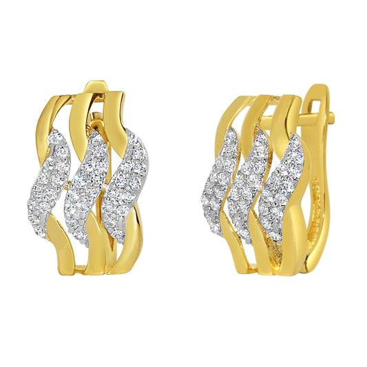 14k Yellow Gold Cubic Zirconia Wavy Fancy Semi-hoop Earrings (10 mm)