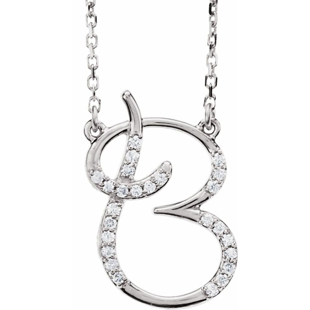 Unisex 14K White Gold 1/10 CTW White Diamond Natural Diamond Initial Necklace Initial B Pendant Necklace