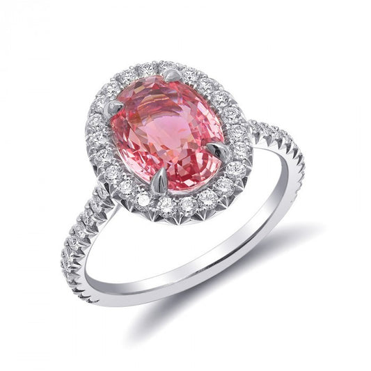 Platinum 3.79ct TGW Certified Padparadscha Sapphire and White Diamond One-of-a-Kind Ring