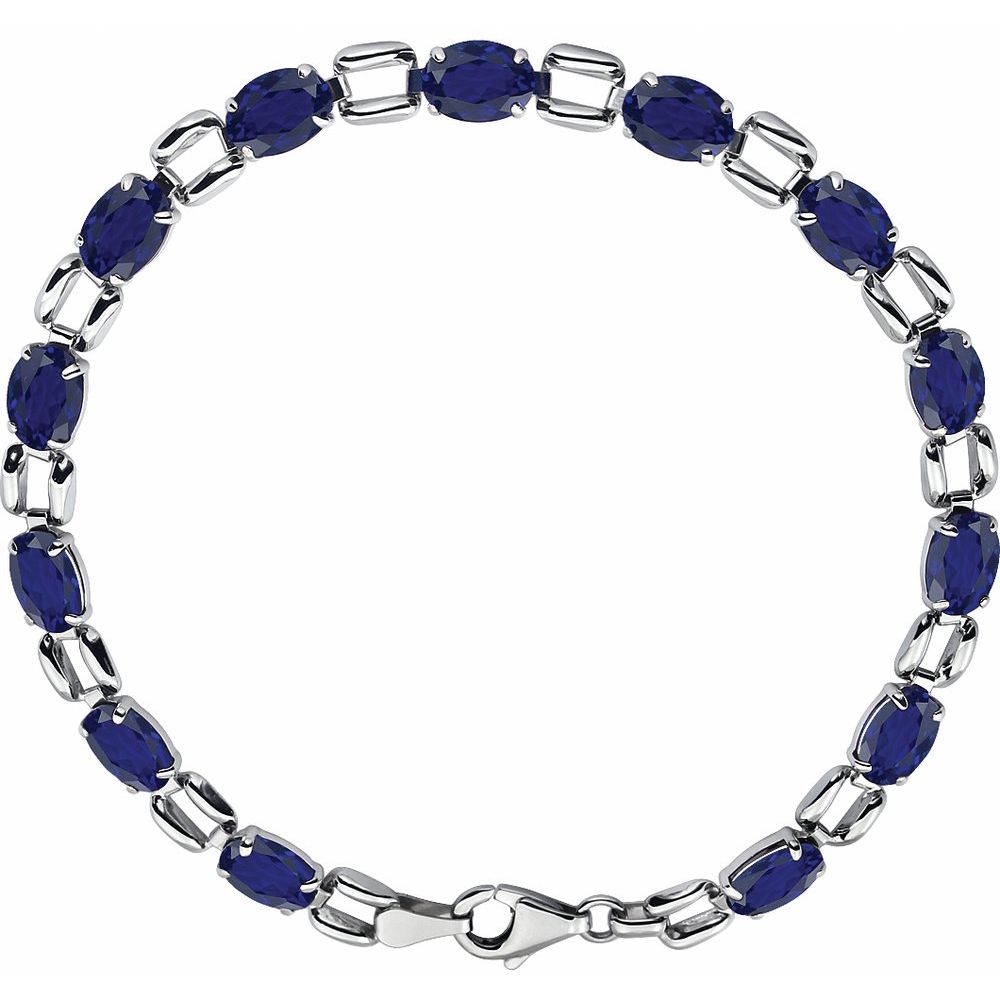 14k White Gold 7x5 mm Oval Lab-Grown Blue Sapphire 7 1/4" Bracelet