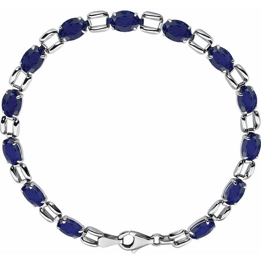 14k White Gold 7x5 mm Oval Lab-Grown Blue Sapphire 7 1/4" Bracelet