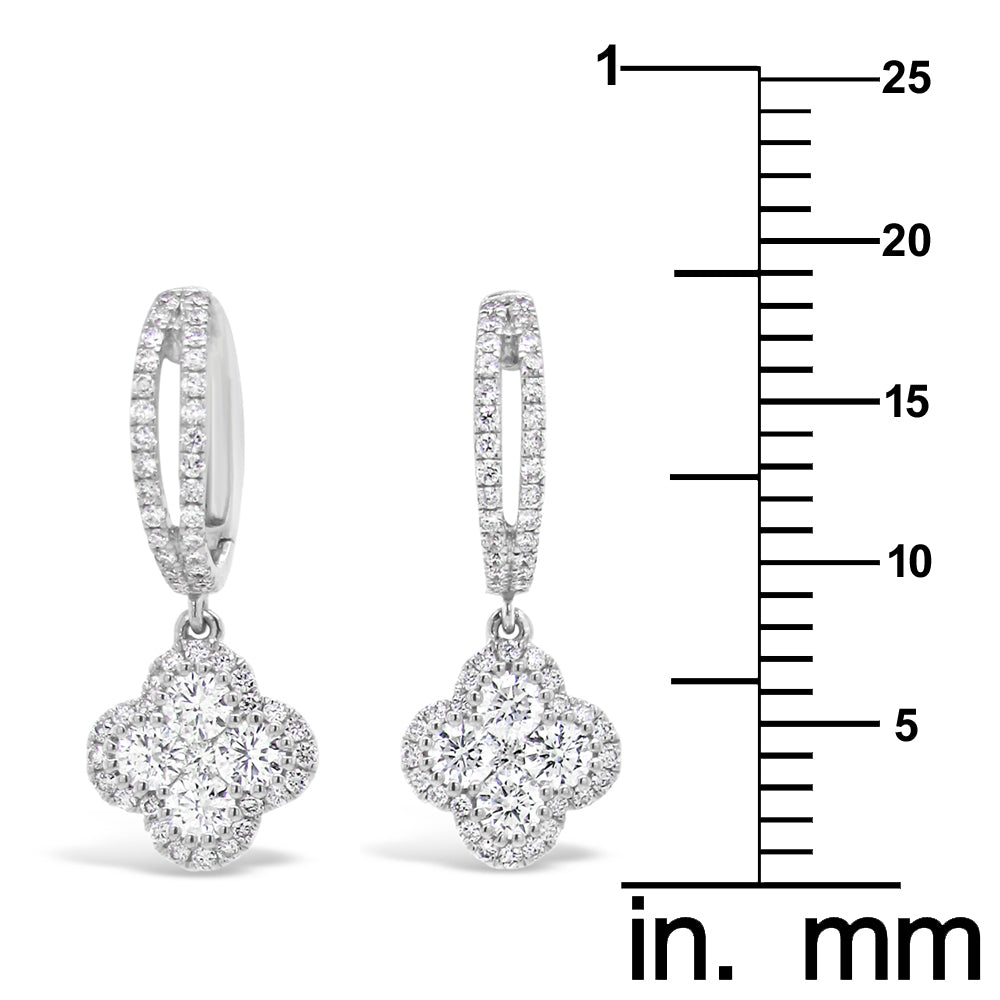 18k White Gold 1.1ct TDW White Diamond Dangling Floral Cluster Earrings