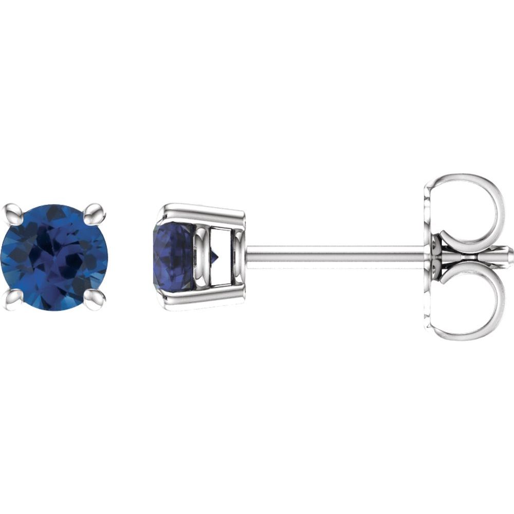 14k White Gold 4 mm Natural Blue Sapphire Stud Earrings