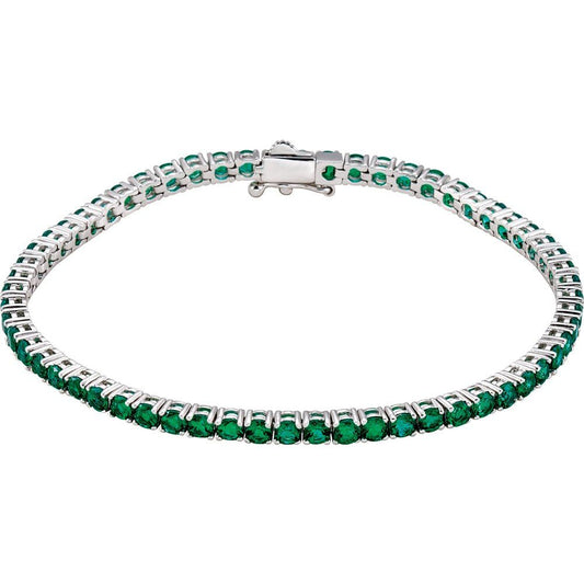 14k White Gold Lab-Grown Emerald Line 7.25" Bracelet