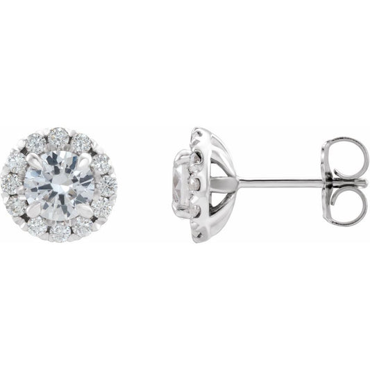 14k White Gold 3/4 CTW 4 mm Natural Diamond Halo-Style Earrings