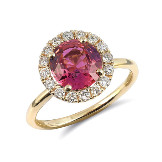 14K Yellow Gold 2.24 TGW Pink Sapphire and White Diamonds One-of-a-Kind Ring