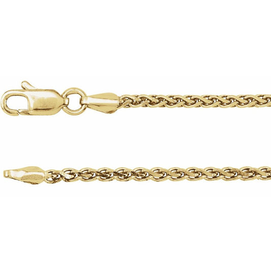 14K Yellow, White or Rose Gold 2 mm Diamond-Cut Wheat Chain