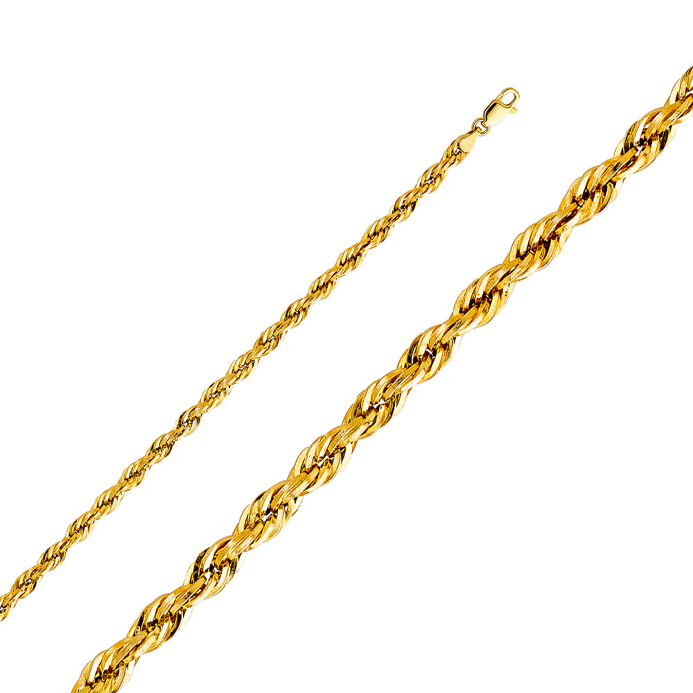 14k Yellow Gold 4mm Silky Diamond-cut Hollow Rope Unisex Chain Necklace