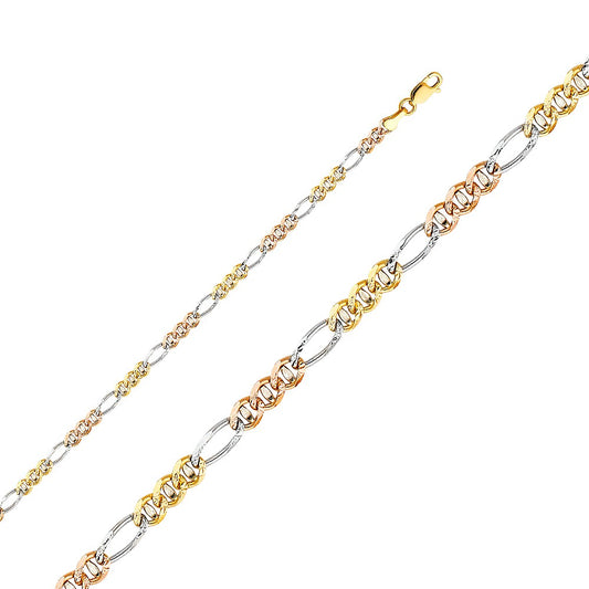 14k Tri-tone Gold 3.1mm Ficonucci Unisex Chain Necklace