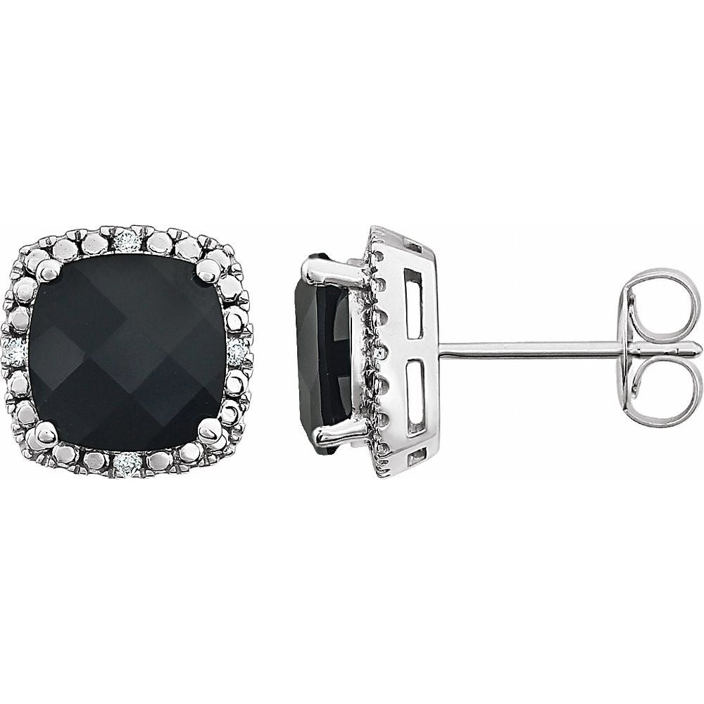 14k White Gold Natural Black Onyx & .06 CTW Natural Diamond Earrings