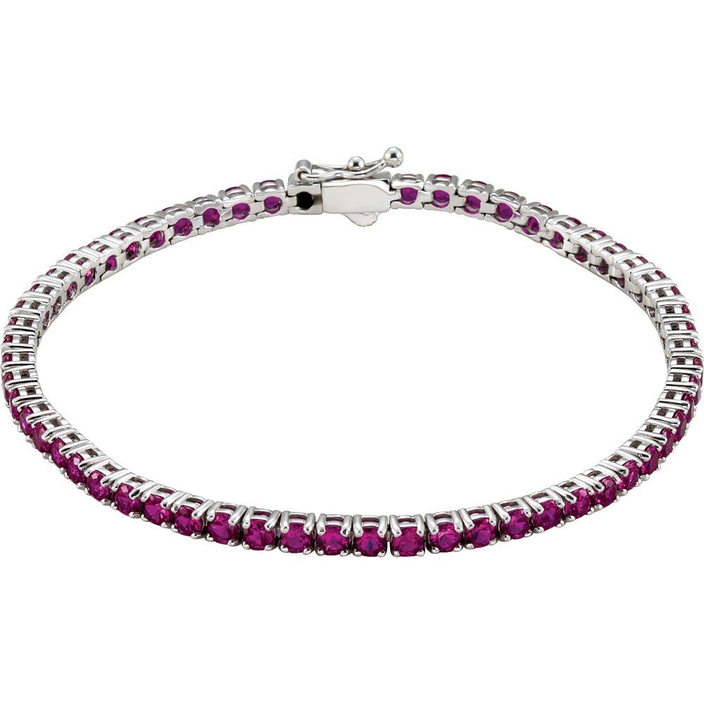 14k White Gold Lab-Grown Ruby Line 7.25" Bracelet