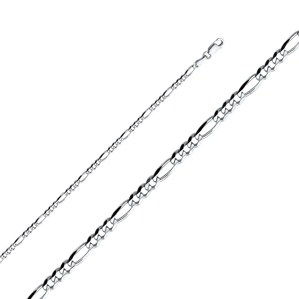 14k White Gold 3.1mm Regular Concave 3+1 Figaro Ladies Chain Bracelet (7")