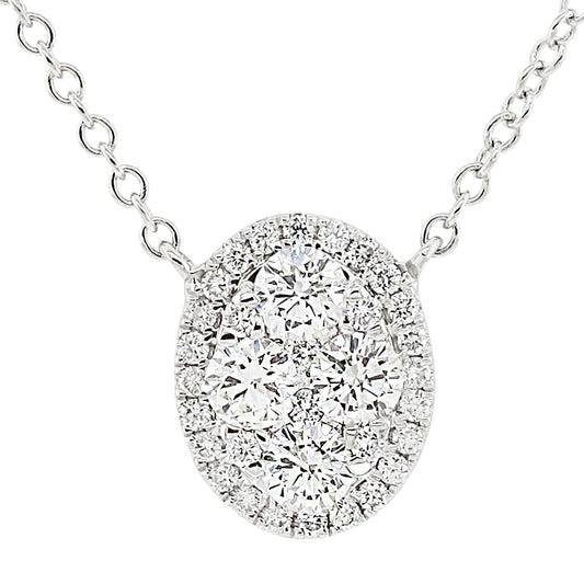 18k White Gold 3/4ct TDW White Diamond Cluster Oval Pendant Necklace