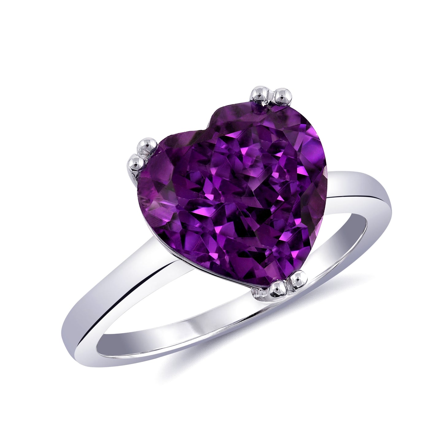 14K White Gold 4.01ct TGW Purple Heart Amethyst Ring