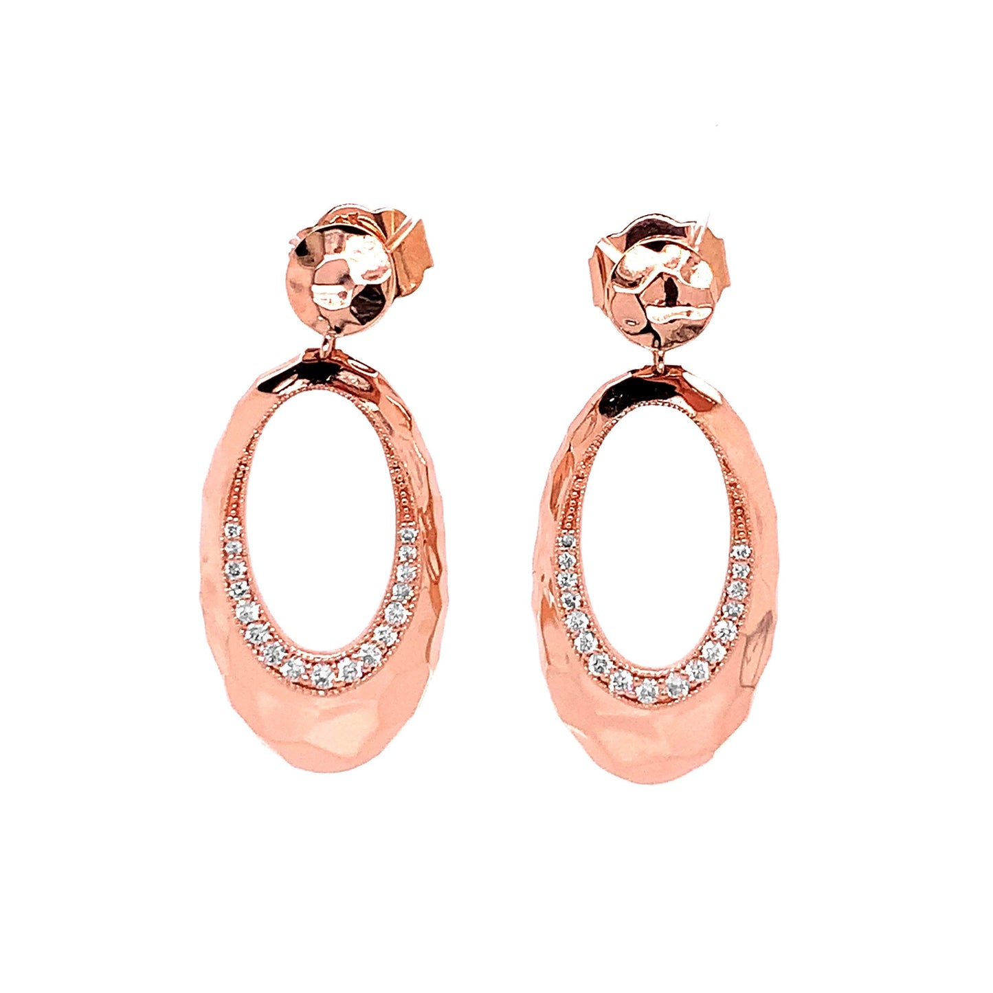 14k Rose Gold 1/3ct TDW Round-cut White Diamond Hammered Drop Earrings