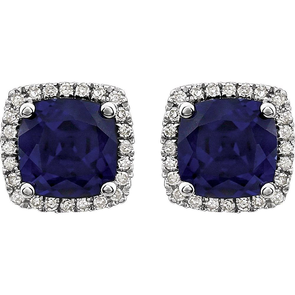 14k White Gold Lab-Grown Blue Sapphire & 1/8 CTW Natural Diamond Earrings