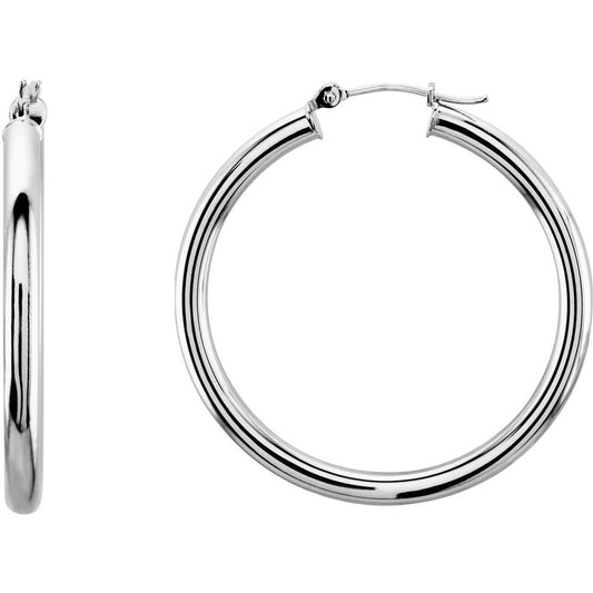 14K White Gold 35 mm Tube Hoop Earrings