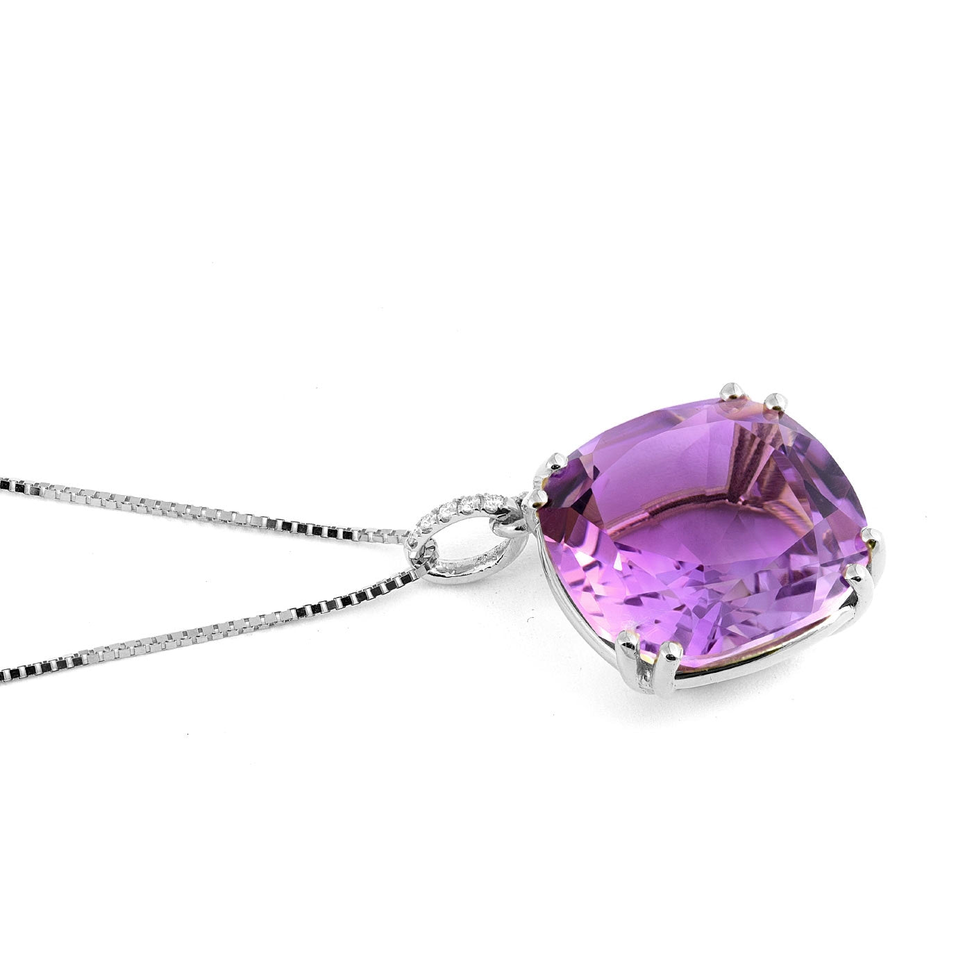 14K White Gold 18.98ct TGW Purple Amethyst and Diamond One-of-a-Kind Pendant Necklace