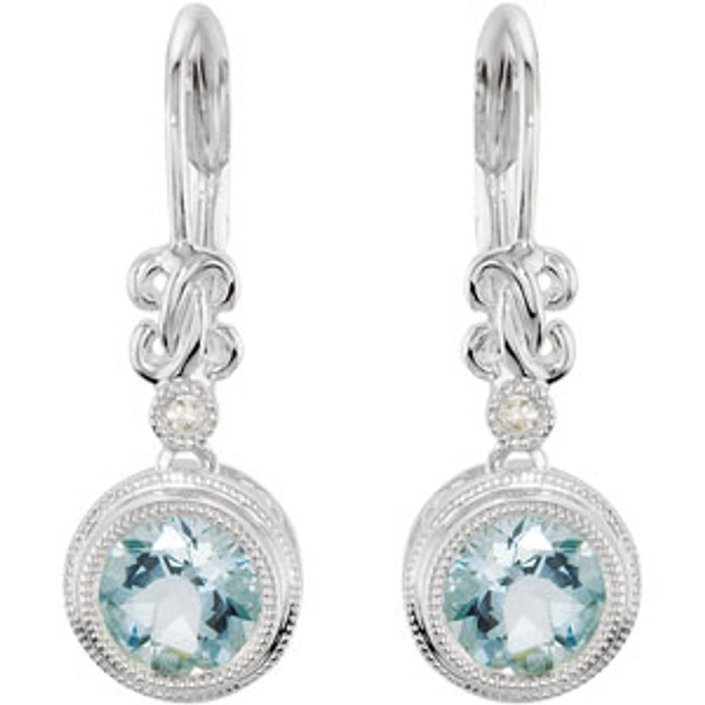 14k White Gold Natural Aquamarine & .02 CTW Natural Diamond Earrings