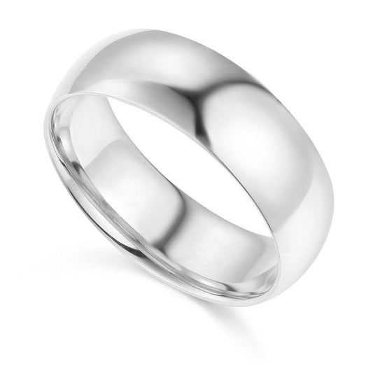 14k White Gold 7mm Unisex Comfort-fit Polished Wedding Band