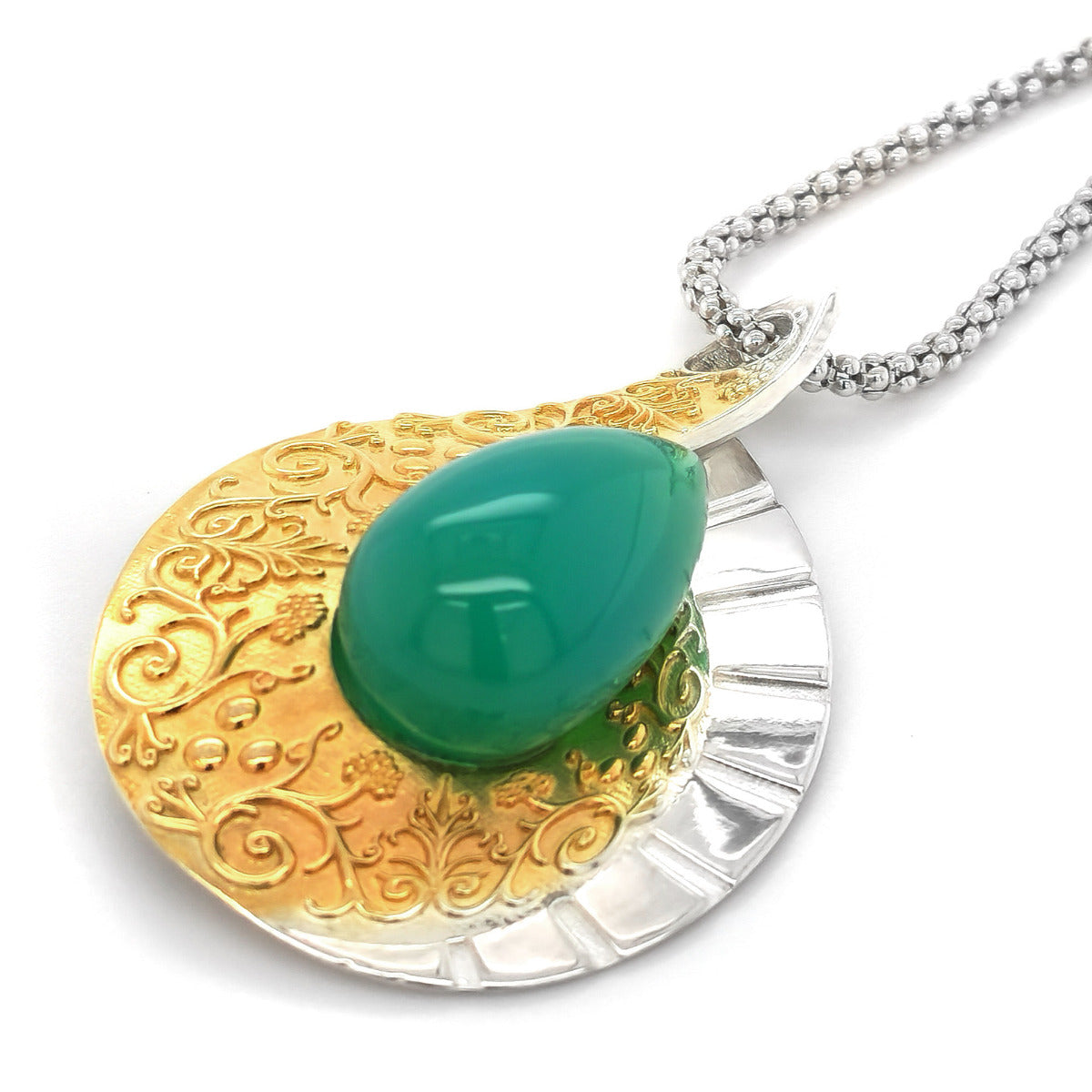 Silver 15.27ct TGW Green-Blue Agate One-of-a-Kind Pendant