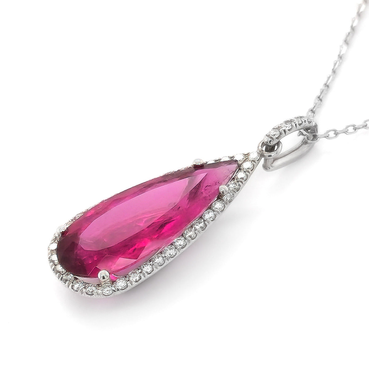 14K White Gold 5.32ct TGW Pear-cut Purplish Red Rubellite and Diamond One-of-a-Kind Necklace