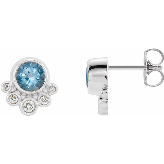 Platinum Natural Aquamarine & 1/8 CTW Natural Diamond Earrings