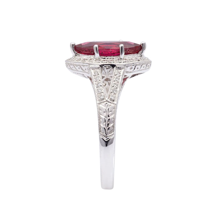 18k White Gold 1.69ct TGW Rubellite and Diamond Engagement Ring