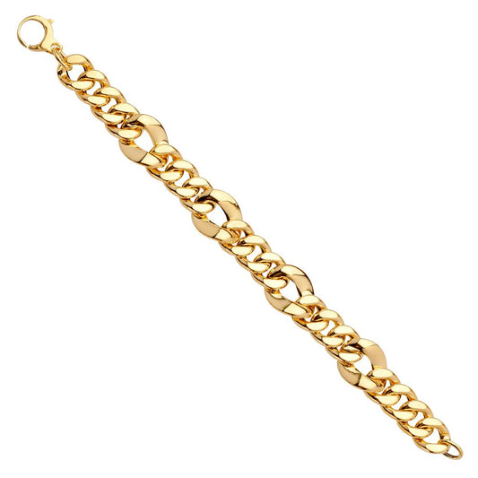 14K Yellow Gold Fancy Hollow Curb-style Link 7.5" Ladies Bracelet