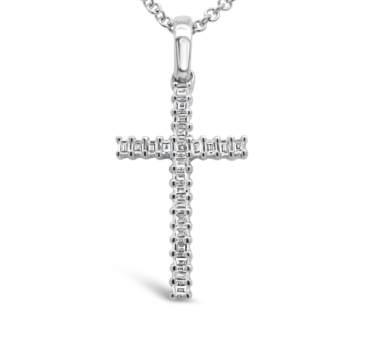 18K White Gold 0.14ct TDW White Diamond Religious Cross Pendant Necklace