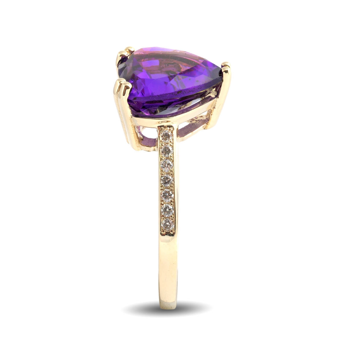 14K Yellow Gold 3.97ct TGW Purple Heart Amethyst and Diamond Ring