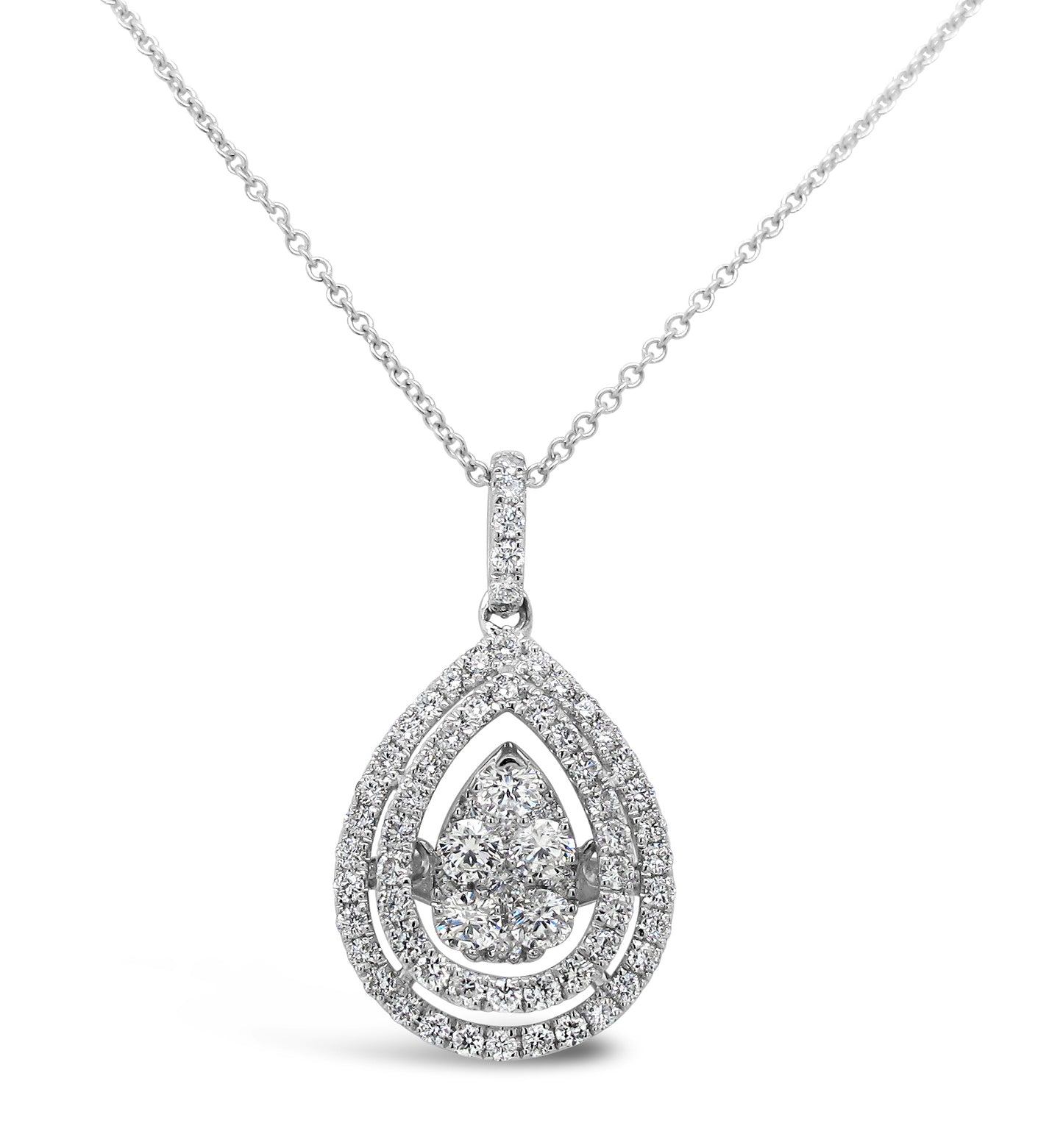 18k White Gold 5/8ct TDW White Diamond Pear Shape Cluster Pendant Necklace