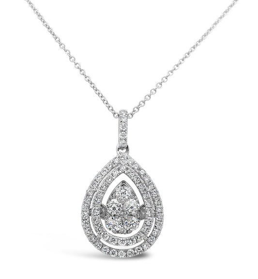 18k White Gold 5/8ct TDW White Diamond Pear Shape Cluster Pendant Necklace