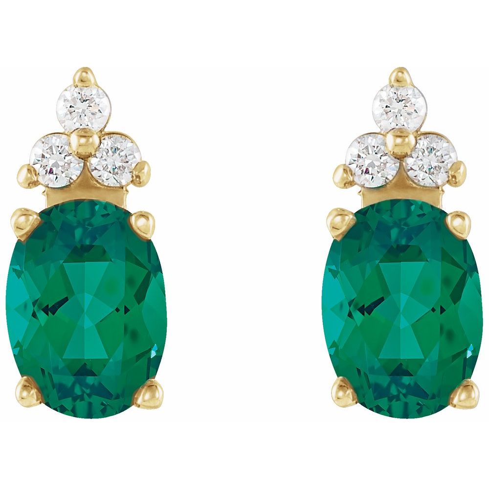 14k Yellow Gold Natural Emerald & .06 CTW Natural Diamond Earrings