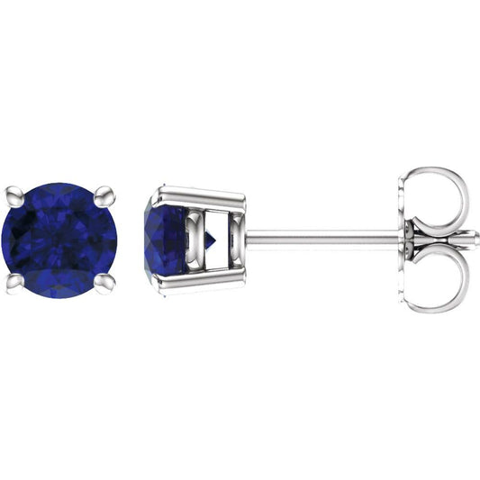 14k White Gold 5 mm Natural Blue Sapphire Stud Earrings