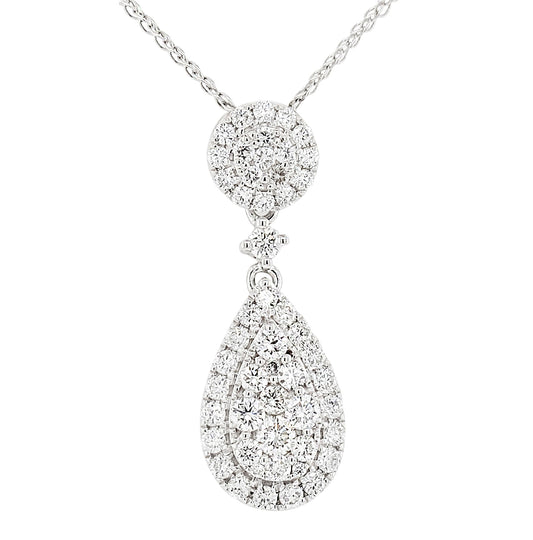 18k White Gold 5/8ct TDW White Diamond Pear Shape Cluster Pendant Necklace