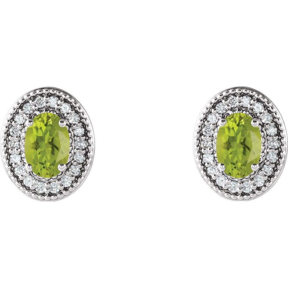 14k White Gold 7x5 mm Natural Peridot & 1/5 CTW Natural Diamond Halo-Style Earrings