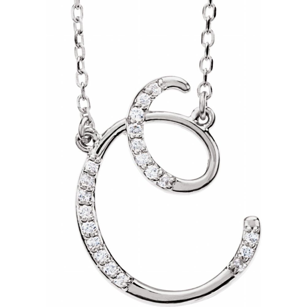 Unisex 14K White Gold 1/10 CTW White Diamond Natural Diamond Initial Necklace Initial C Pendant Necklace