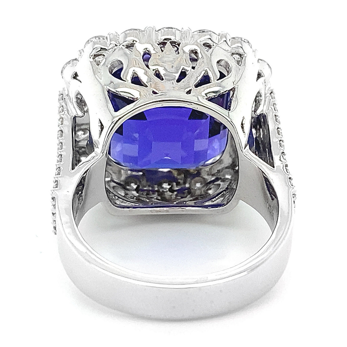 18k White Gold 23.04ct TGW Tanzanian Blue Tanzanite and Diamond Ring