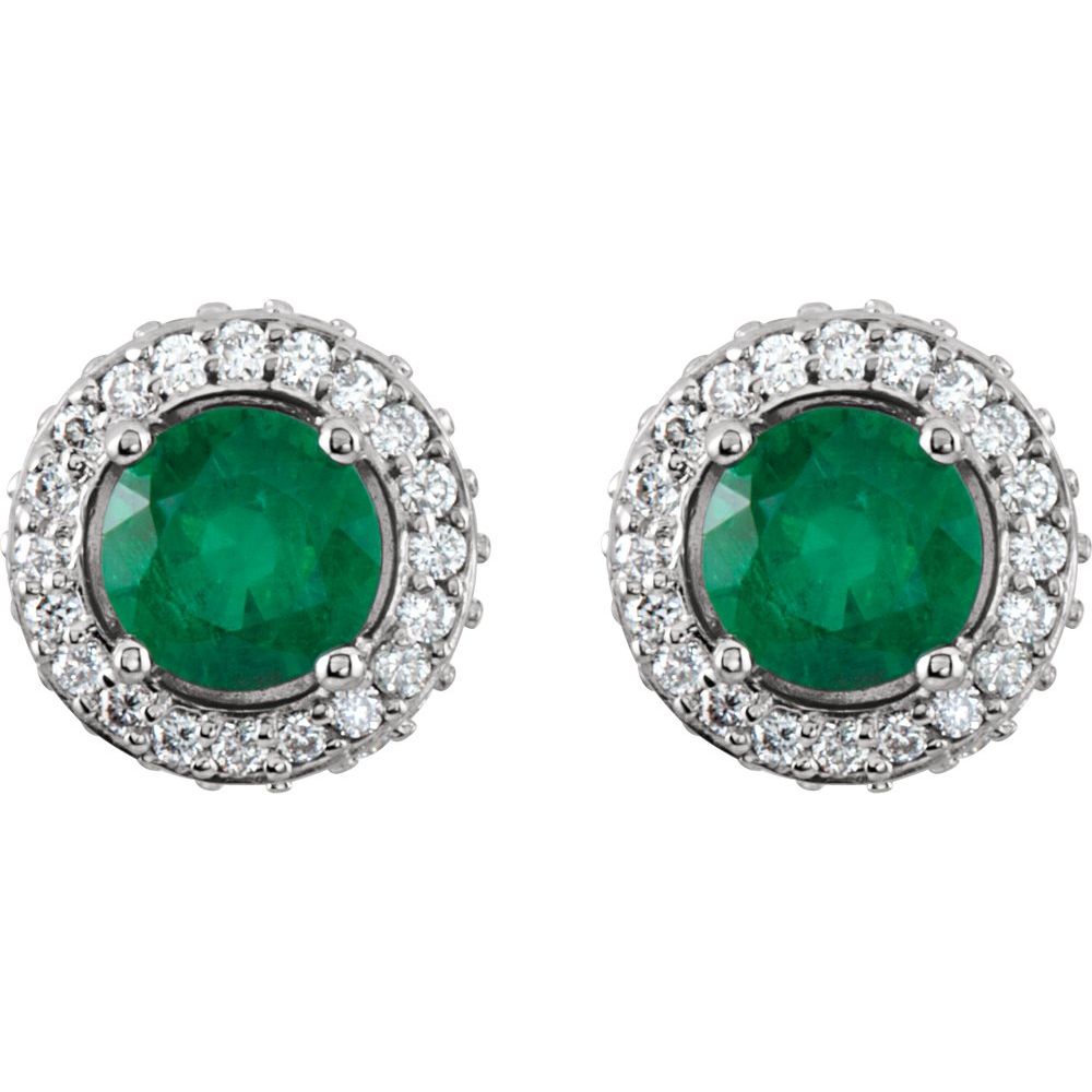 14k White Gold Natural Emerald & 1/3 CTW Natural Diamond Earrings