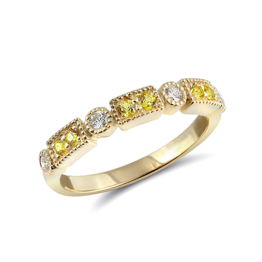 14K Yellow Gold 0.36ct TGW Yellow Sapphire and Diamonds One of a Kind Band