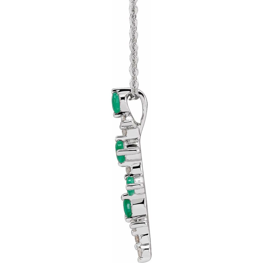 14k White Gold Natural Emerald & 1/10 CTW Natural Diamond Scattered Bar 18" Necklace