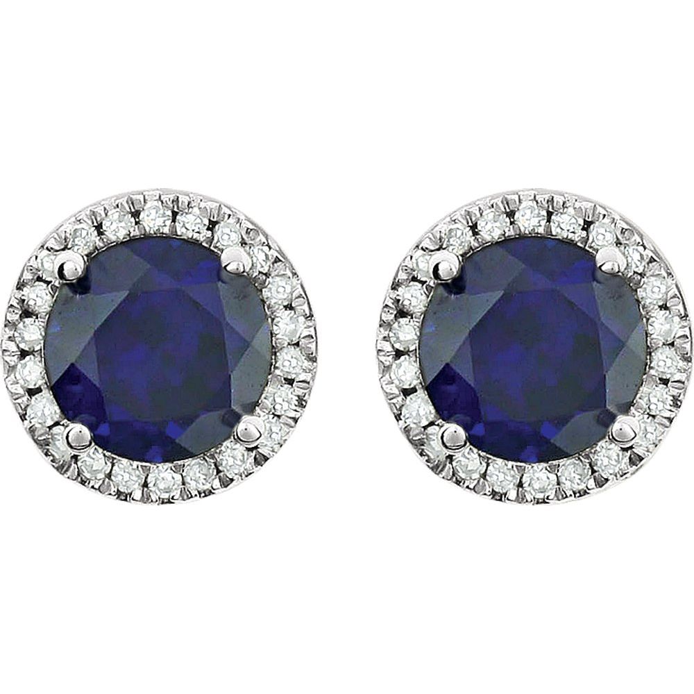 14k White Gold Lab-Grown Blue Sapphire & 1/8 CTW Natural Diamond Earrings