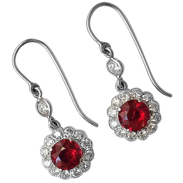 18K White Gold 2.87ct TGW Ruby and White Diamond Dangling Earrings