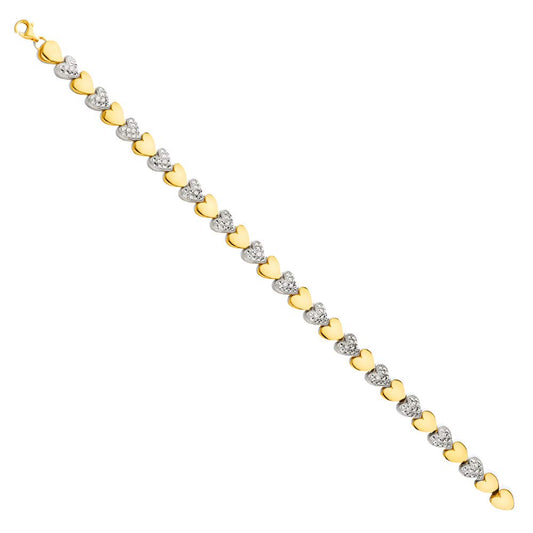 14k Two-Tone Diamond-Cut Heart-Shape 7.5-inch Bracelet