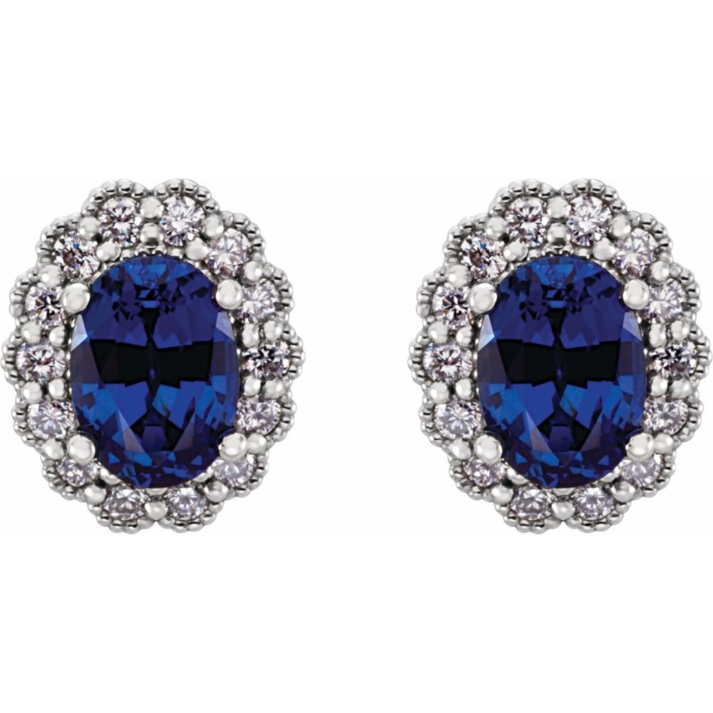 14k White Gold Lab-Grown Blue Sapphire & 1/3 CTW Natural Diamond Earrings