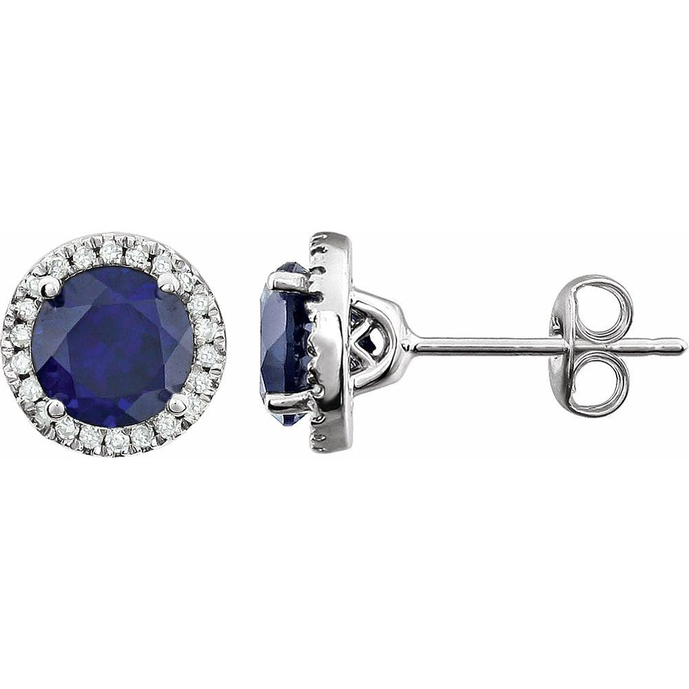 14k White Gold Lab-Grown Blue Sapphire & 1/8 CTW Natural Diamond Earrings