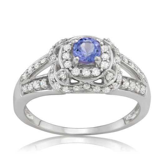 14K White Gold 1.00ct TW Tanzanite and White Diamond Engagement Ring