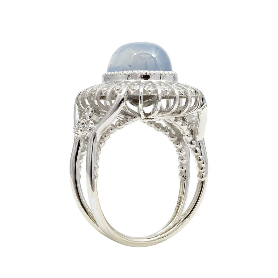 14k White Gold 10.47ct TGW Gray-Blue Star Sapphire and White Diamond Ring