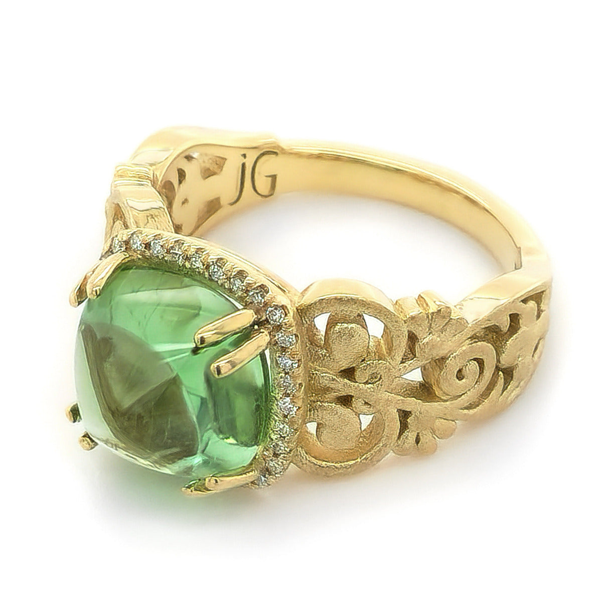 18k Yellow Gold 5.56ct TGW Green Tourmaline and Diamond One-of-a-Kind Ring